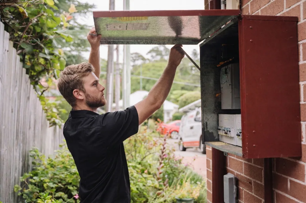 Electrician installing downlights in a Drummoyne home